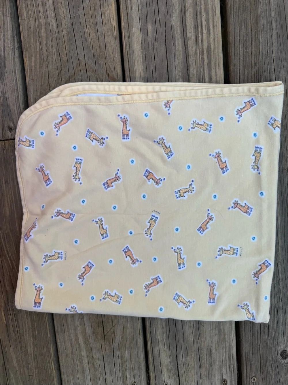 Vtg Carters John Lennon EMU NAMAE Giraffe Cotton Receiving Blanket Yellow White